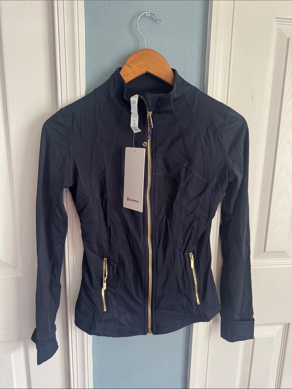 lululemon athletica Women's Navy Jacket with Gold Zippers